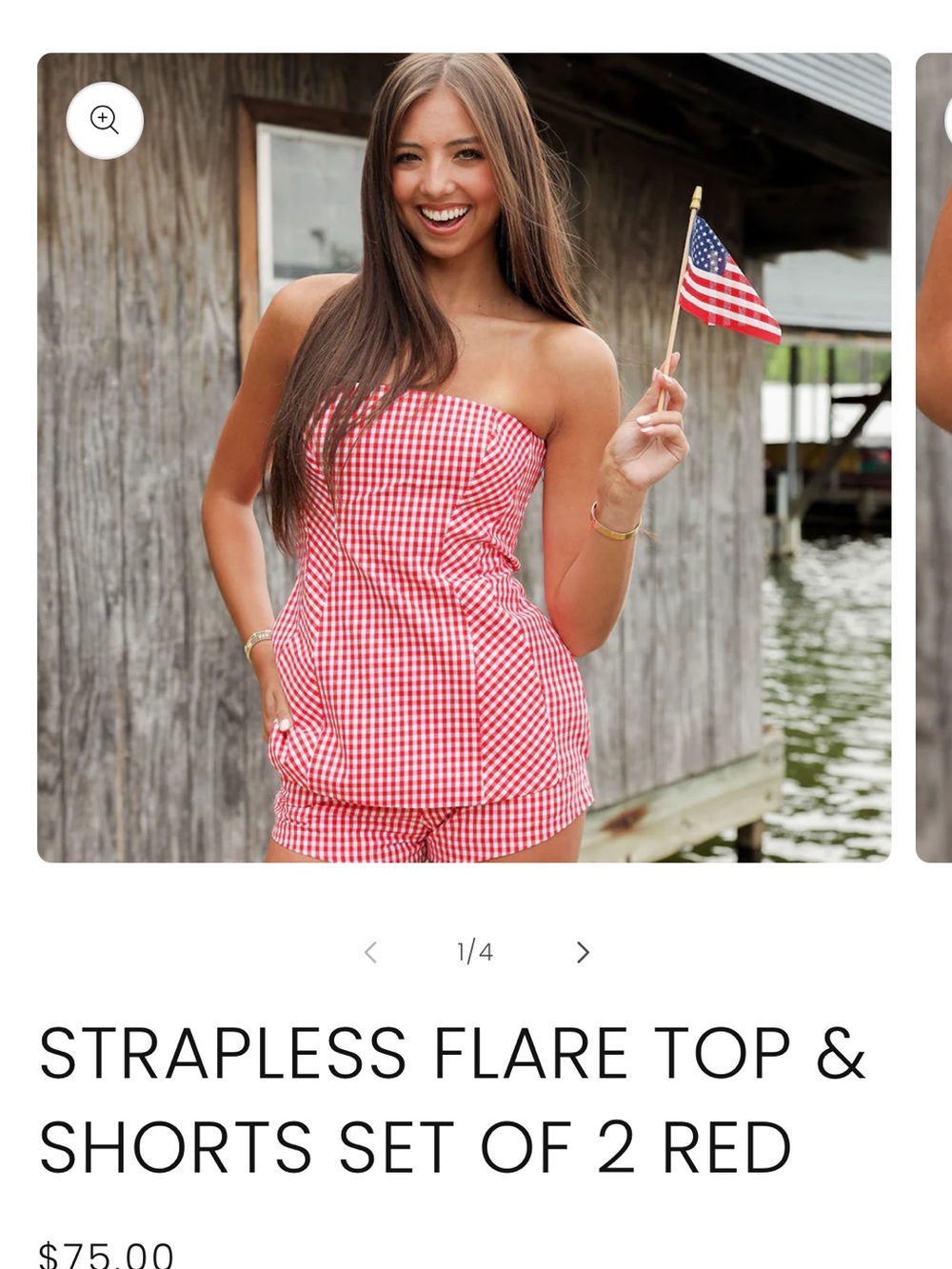 Strapless Red Gingham Flare Top & Shorts Set